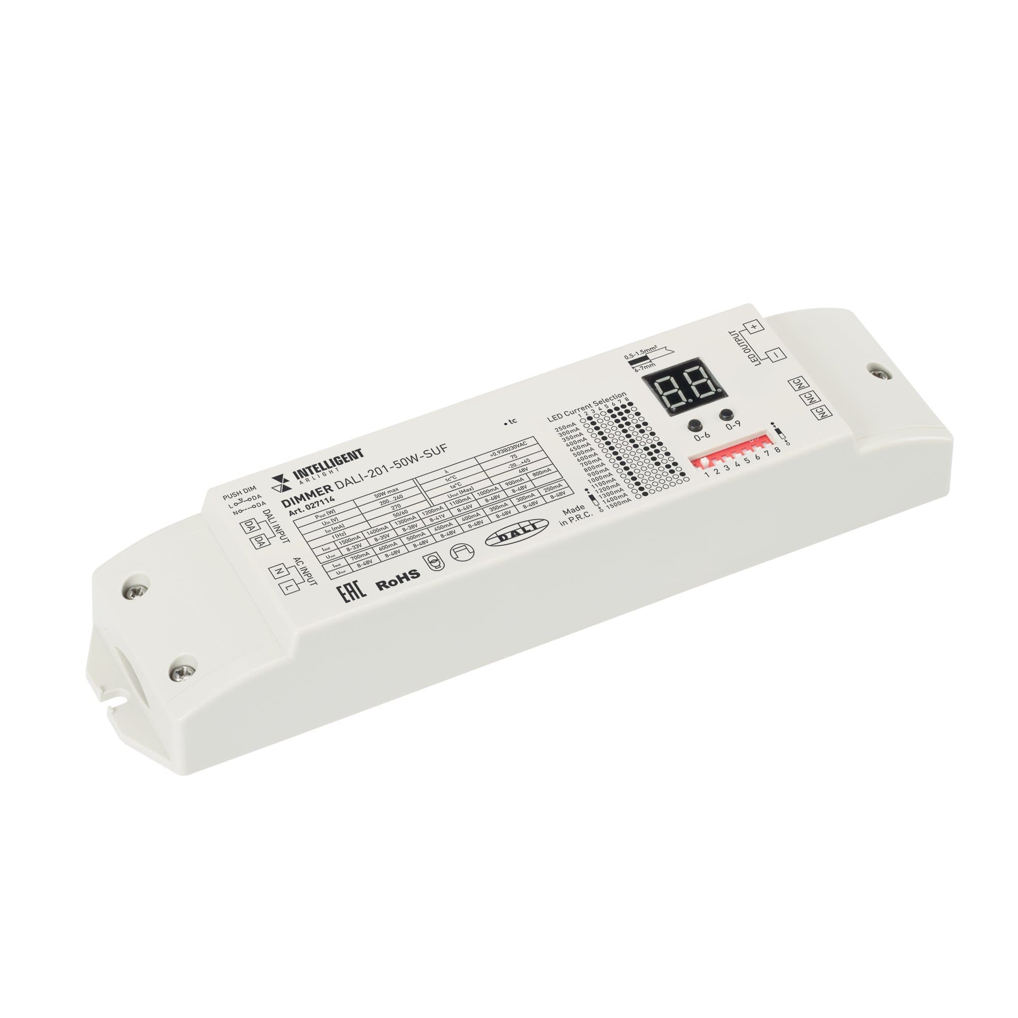 Arlight INTELLIGENT Диммер DALI-201-50W-SUF (230V, 250-1500mА) (INTELLIGENT IP20 Пластик, 3 года) 027114