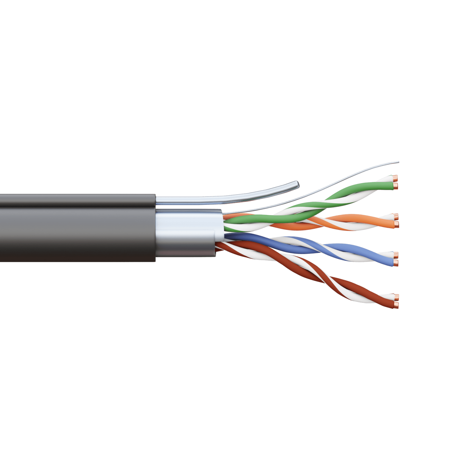 EKF Кабель витая пара TERACOM PRO Cat.5E F/UTP 4 пары solid 24AWG с тросом сталь 1,2 мм оболочка LDPE цвет черный (катушка 305м) — миниатюра 2