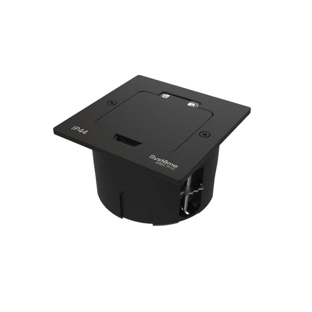Systeme Elecrtic MultiDesk Чёрный матовый Лючок на 2 модуля IP44 с монтажной коробкой для стены, фальшпола, стола , тип MDK20 — миниатюра 1