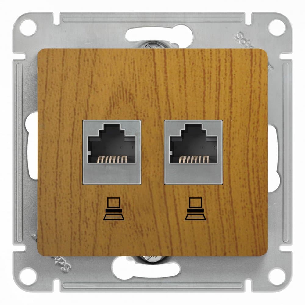 Systeme Electric Glossa Дерево Дуб Розетка 2-ая компьютерная RJ45+RJ45, кат.5E