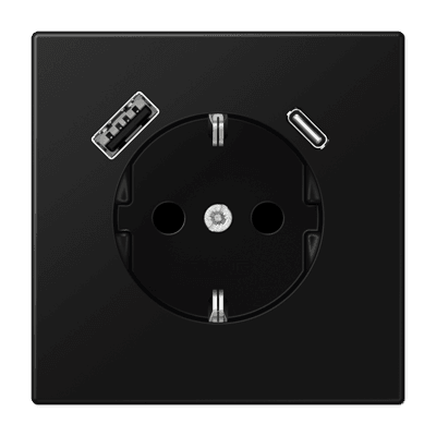 JUNG LS 990 Черный матовый Розетка с USB-зарядным устройством, тип A+С, SCHUKO LS1520-15CASWM