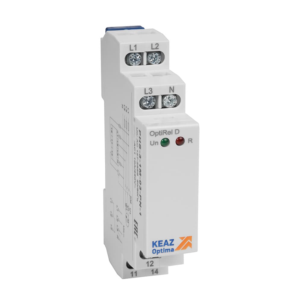 КЭАЗ Реле контроля фаз OptiRel D PHS-3-1M-03-PN-2 чередования обрыва фаз 3Ф+N 2СО