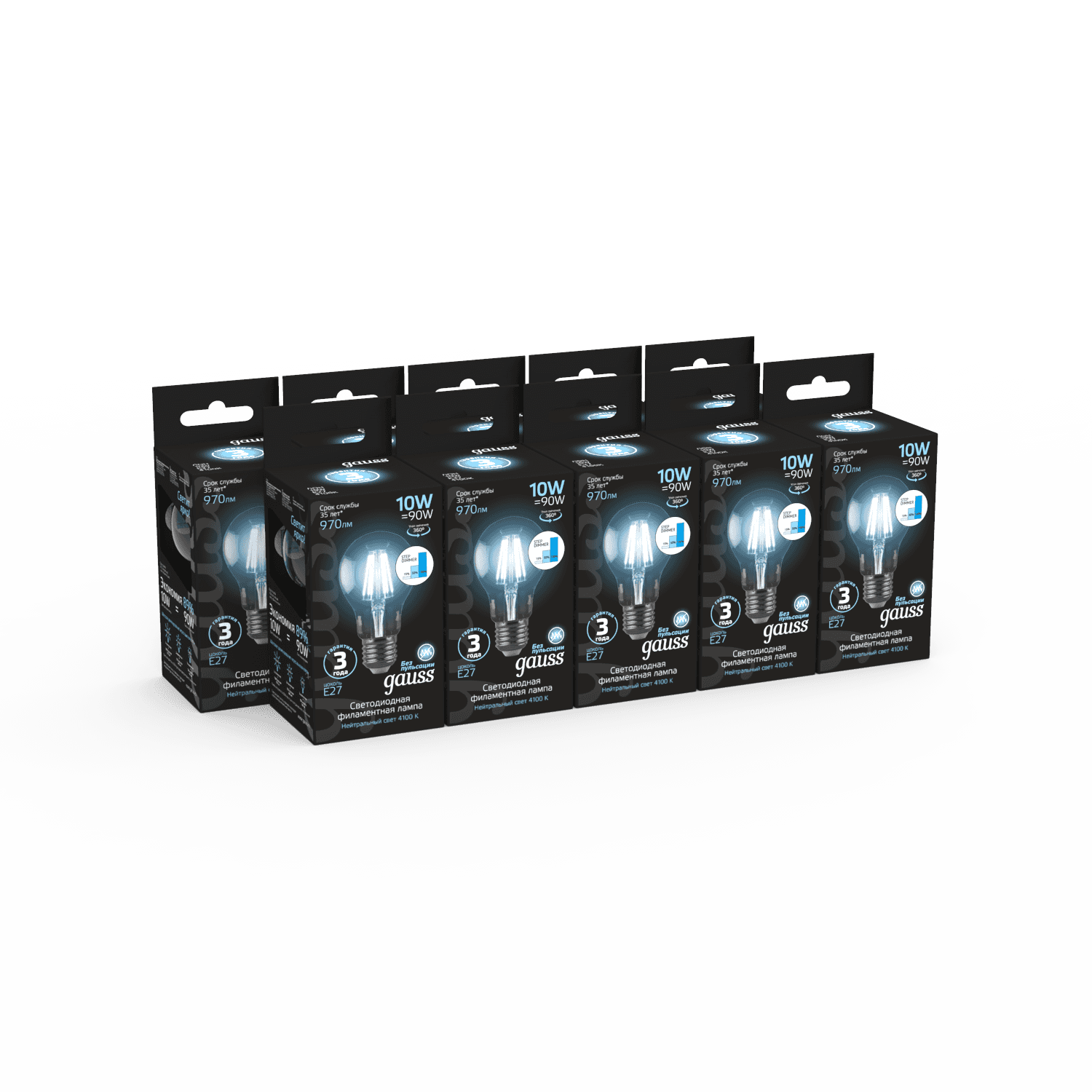 Gauss Лампа Filament А60 10W 970lm 4100К Е27 шаг. диммирование LED 102802210-S — миниатюра 2