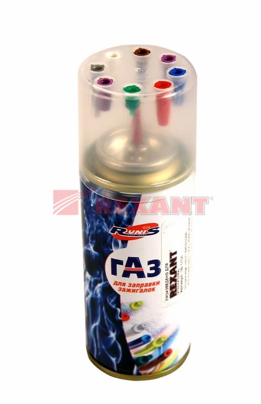 Газ для зажигалок, метал.баллон, 140мл. (8 Переходников) Rexant 09-1404