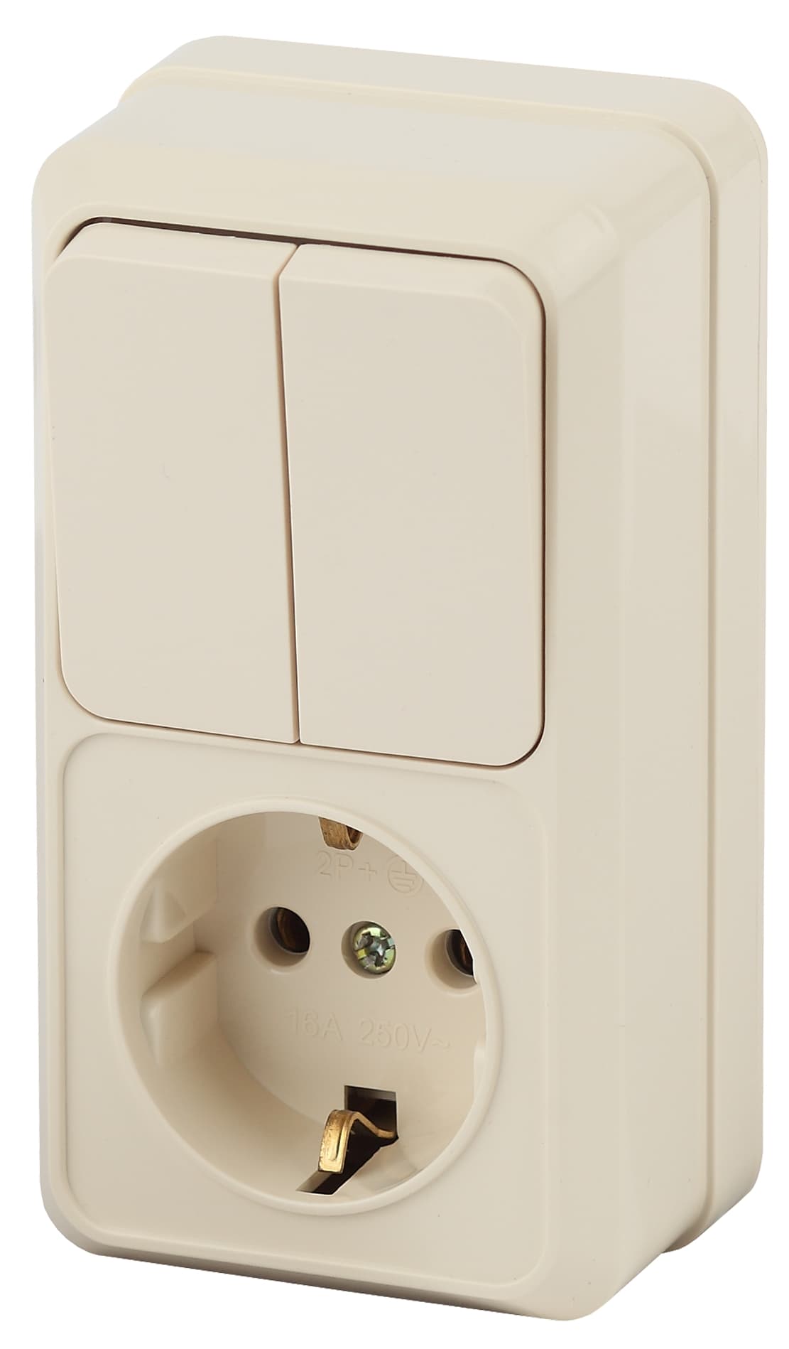 Intro 2-706-02 Блок розетка + выкл. двойной верт. 10(16)А-250В, IP20, ОУ, Quadro, сл.кость (6/120/1440)