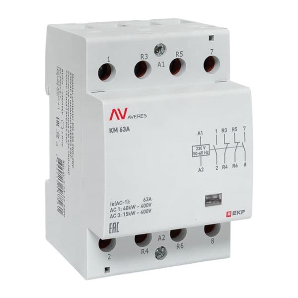 EKF Контактор модульный КМ 63А 2NO+2NC 230В АС (3 мод.) AVERES — миниатюра 1