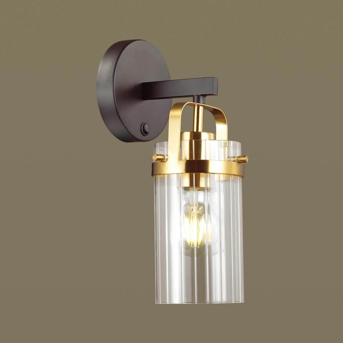 Odeon Light 4653/1W ODL20 569 черный/золотой/прозрачный Бра с выкл. E27 60W 220V KOVIS — миниатюра 4