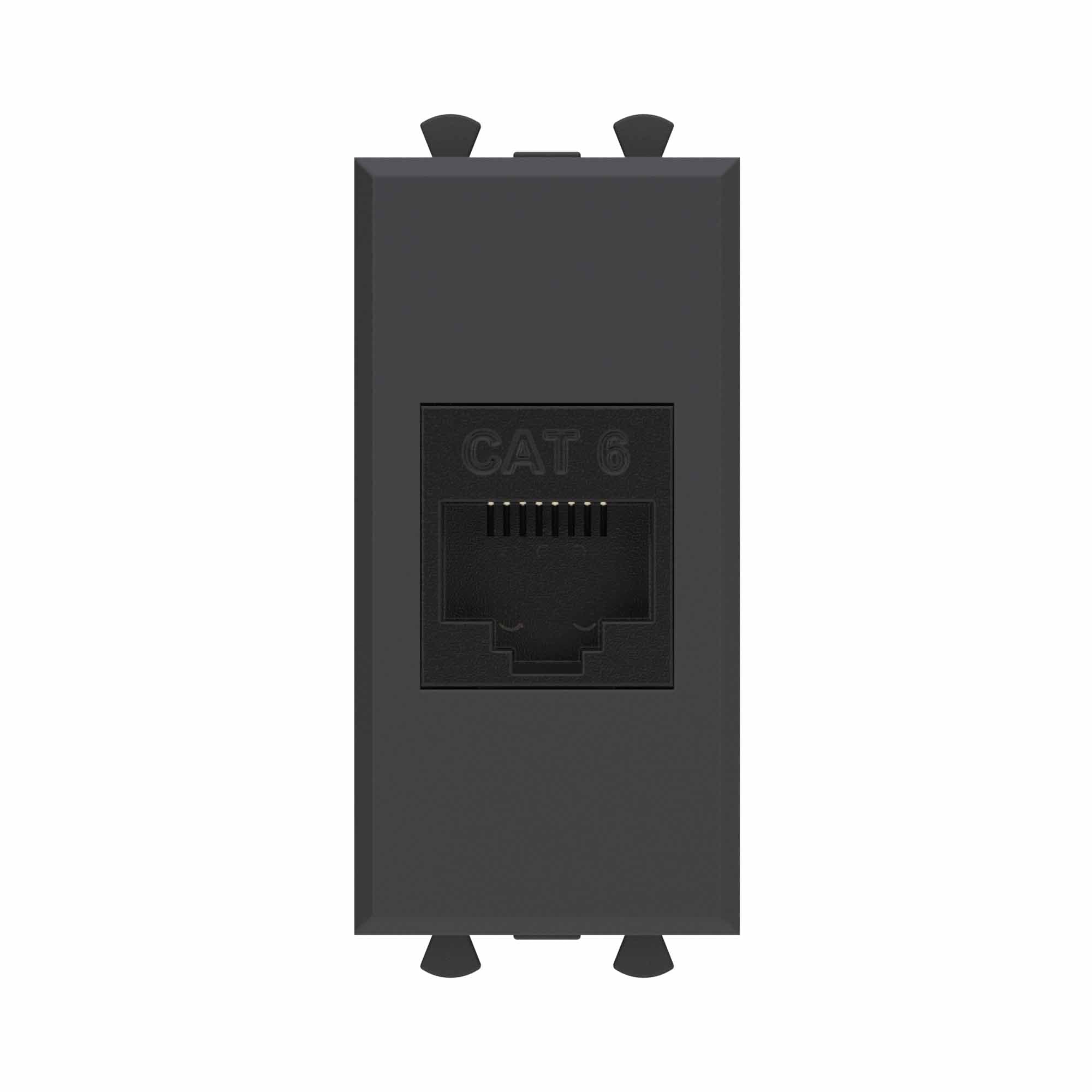 DKC Компьютерная розетка RJ-45 без шторки модульная ,кат.6, "Avanti", "Черный матовый", 1 модуль