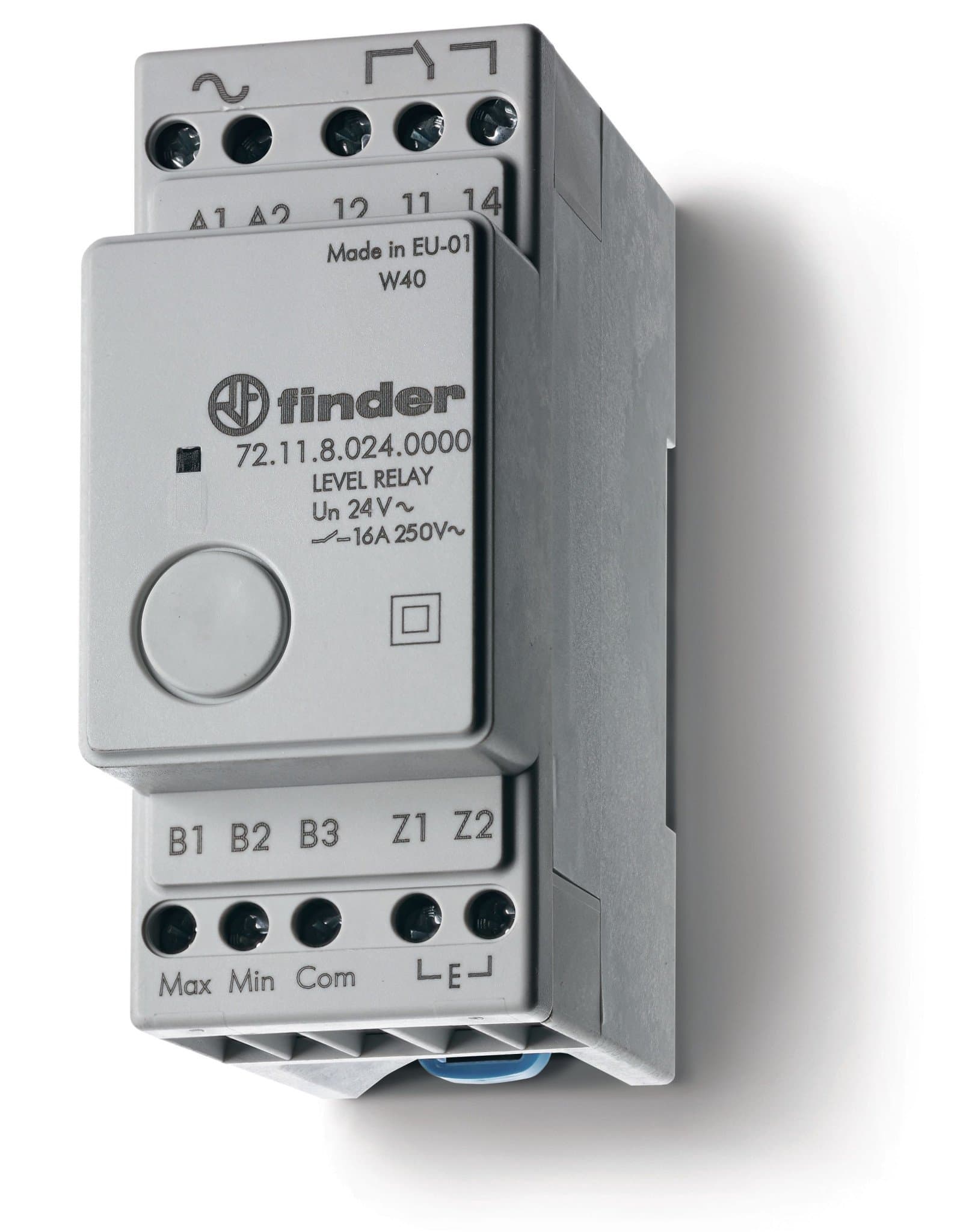 Finder Реле контроля уровня; фиксированный диапазон чувствительности 150кОм; питание 240В AC; выход 1CO 16А; модульное, ширина 35мм; степень защиты IP 721182400000
