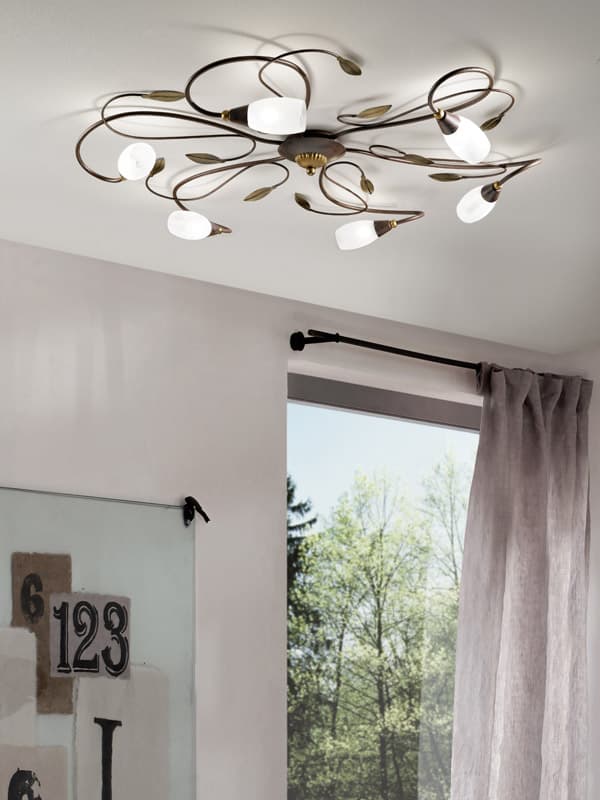 Eglo Люстра GERBERA 1, 6х33W (G9), ?780, коричневый антик/белое стекло 90697 — миниатюра 2