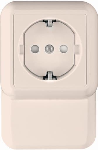Systeme Electric Wessen Прима наруж Бел Розетка 1-ая с/з с защитными шторками 16А,плинтусная, монтажная пластина (в сборе)(опт.упак.)