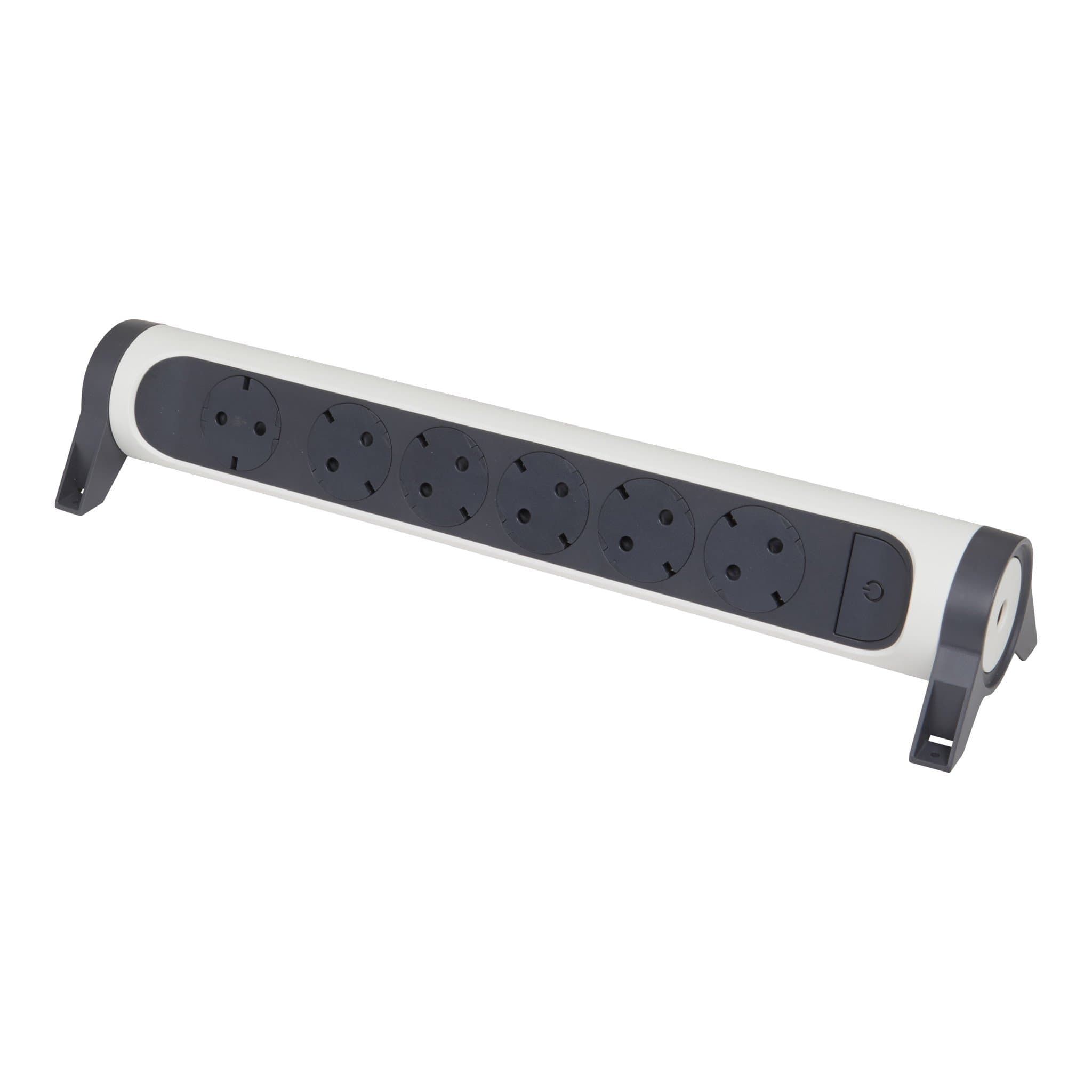 Legrand Revolution Комфорт Бело-черный Удлинитель 6x2К+З с выкл., без кабеля, плоские розетки, фиксируемый поворотный блок 694547 — миниатюра 1