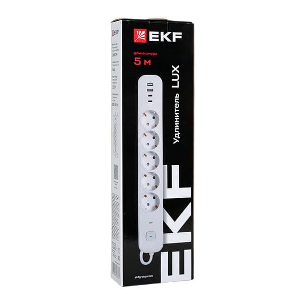 EKF Удлинитель LUX 5 гнезд 2USB 2,4А+2type-C 5 метров 1,5мм2 — миниатюра 8