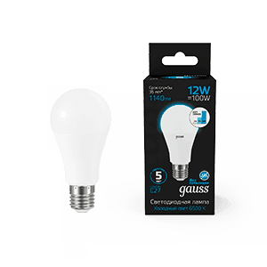 Gauss Лампа A60 12W 1140lm 6500K Е27 шаг. диммирование LED 102502312-S