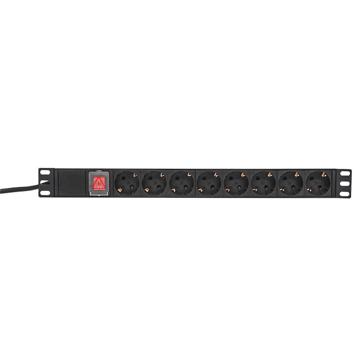 EKF Блок розеток PDU TERACOM PRO 19" 1U 16А/250В 8 розеток Schuko с выключателем шнур питания длиной 2 метра сечение 3x1,5 мм2 вилка Schuko корпус алю — миниатюра 2