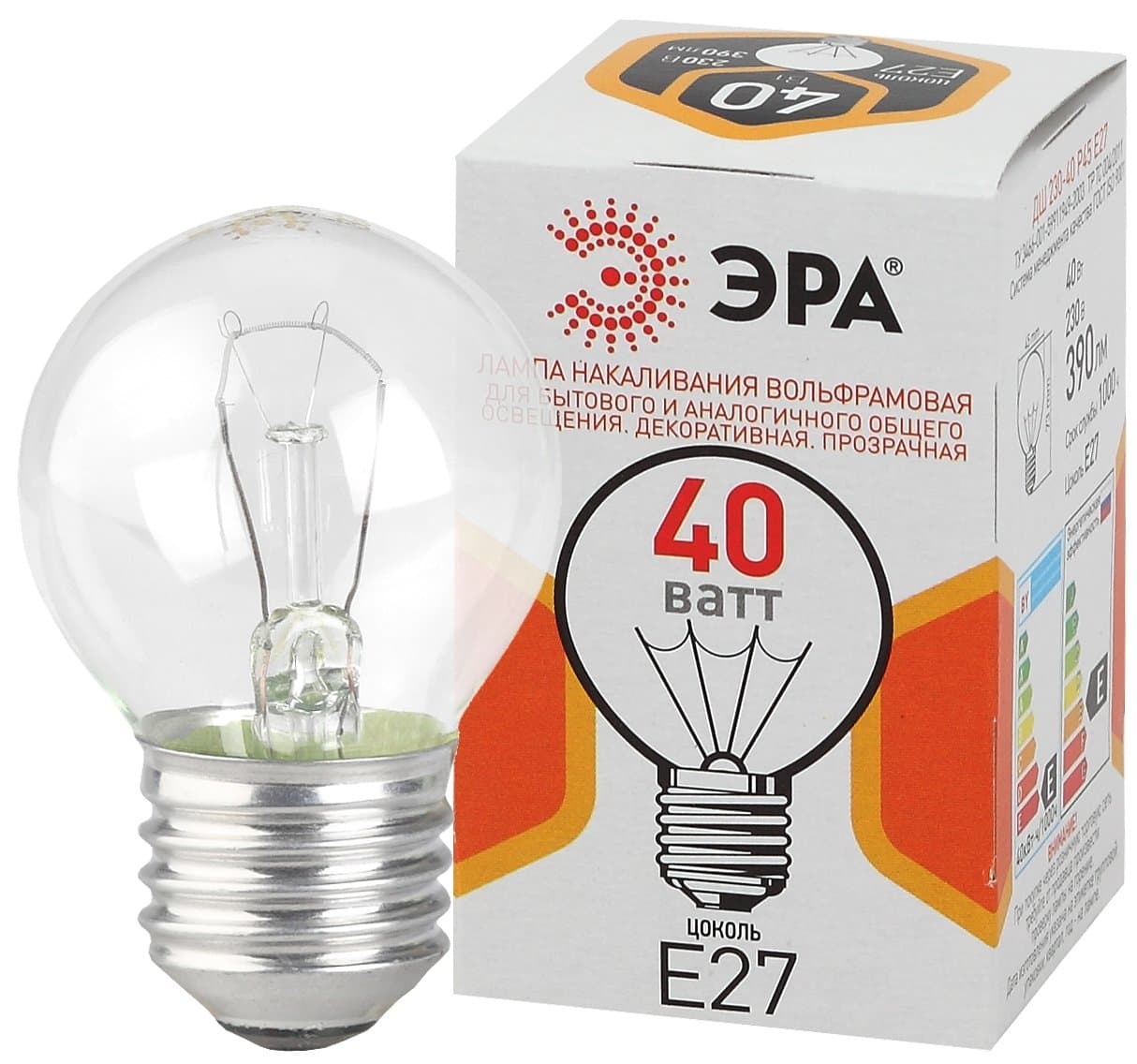 ЭРА ДШ 40-230-E27-CL ДШ шар 40Вт 230В Е27 цветная упаковка