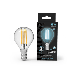 Gauss Лампа Filament Шар 13W 1150lm 4100К Е14 LED 1/10/50 105801213