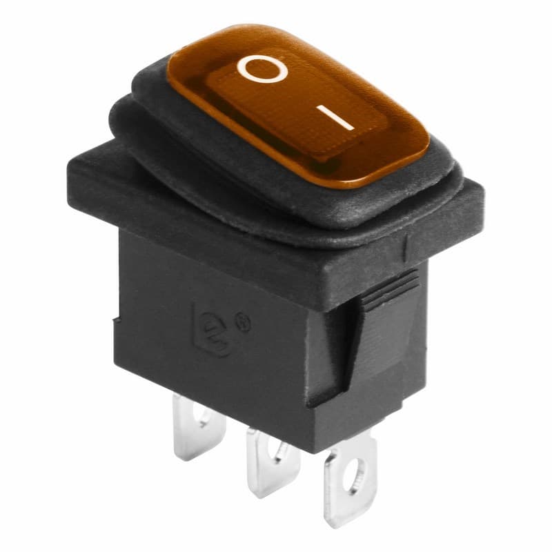Выключатель клавишный 250V 6А (3с) ON-OFF желтый с подсветкой Mini ВЛАГОЗАЩИТА Rexant 36-2177