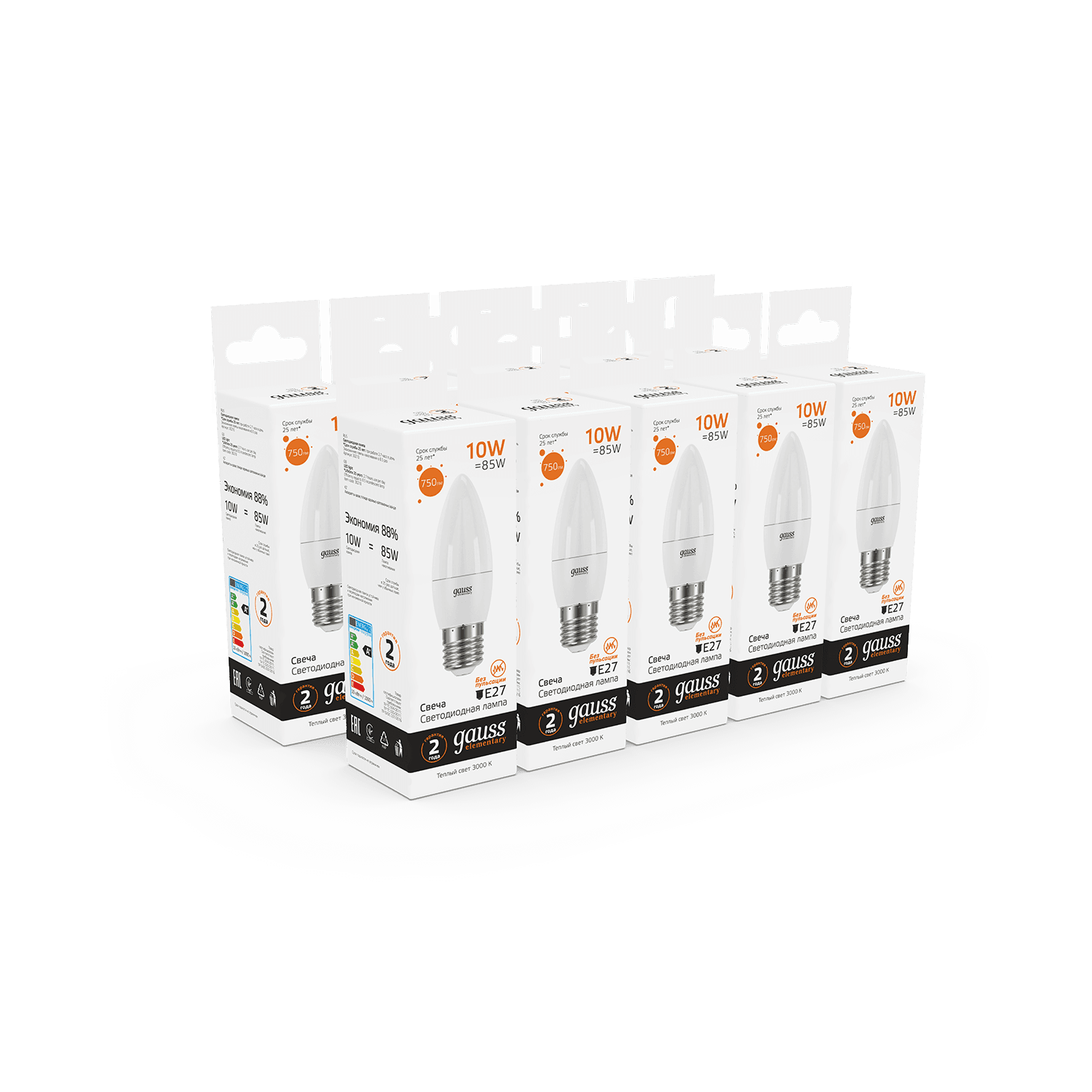 Gauss Лампа Elementary Свеча 10W 750lm 3000K E27 LED 30210 — миниатюра 5