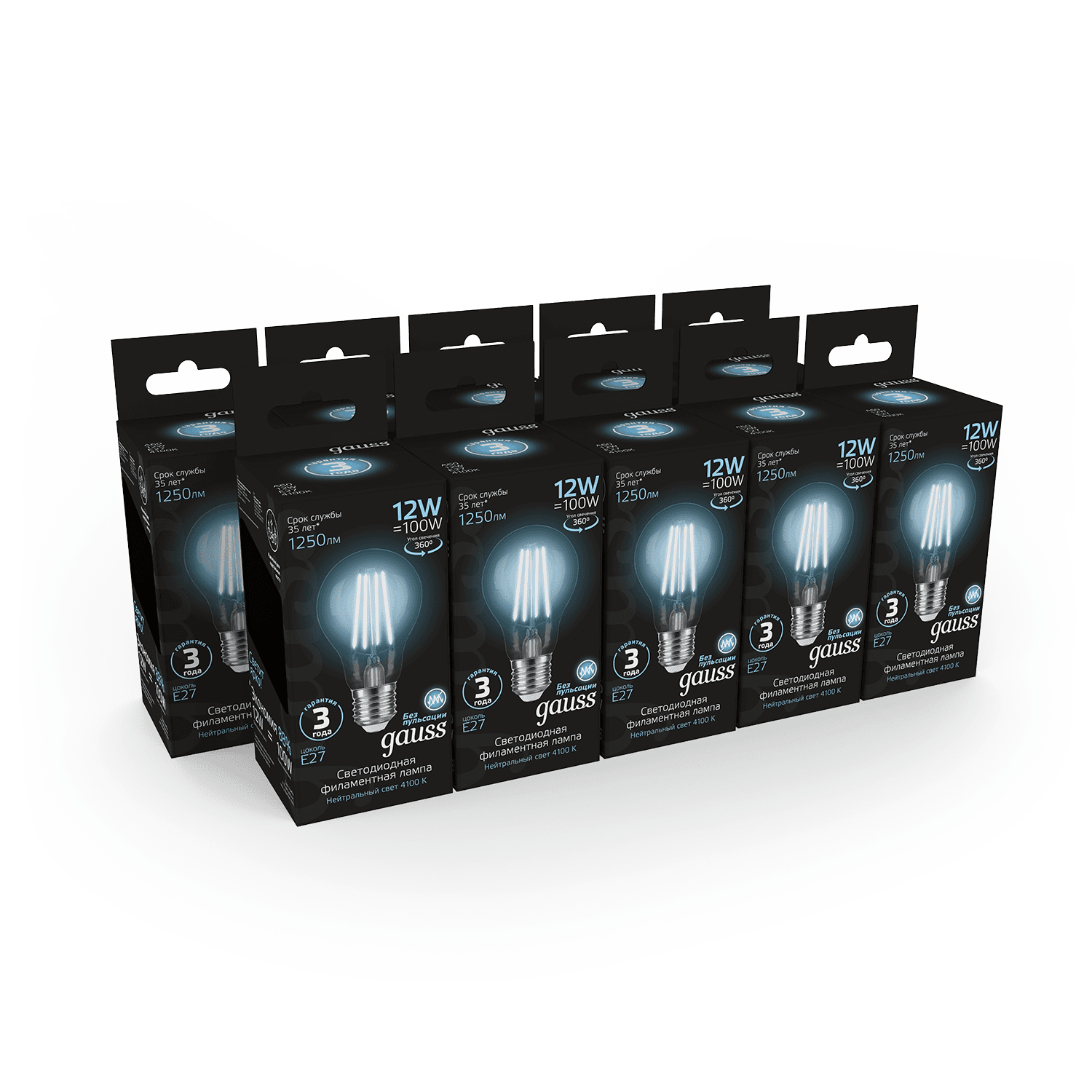 Gauss Лампа Filament А60 12W 1250lm 4100К Е27 LED 102902212 — миниатюра 5