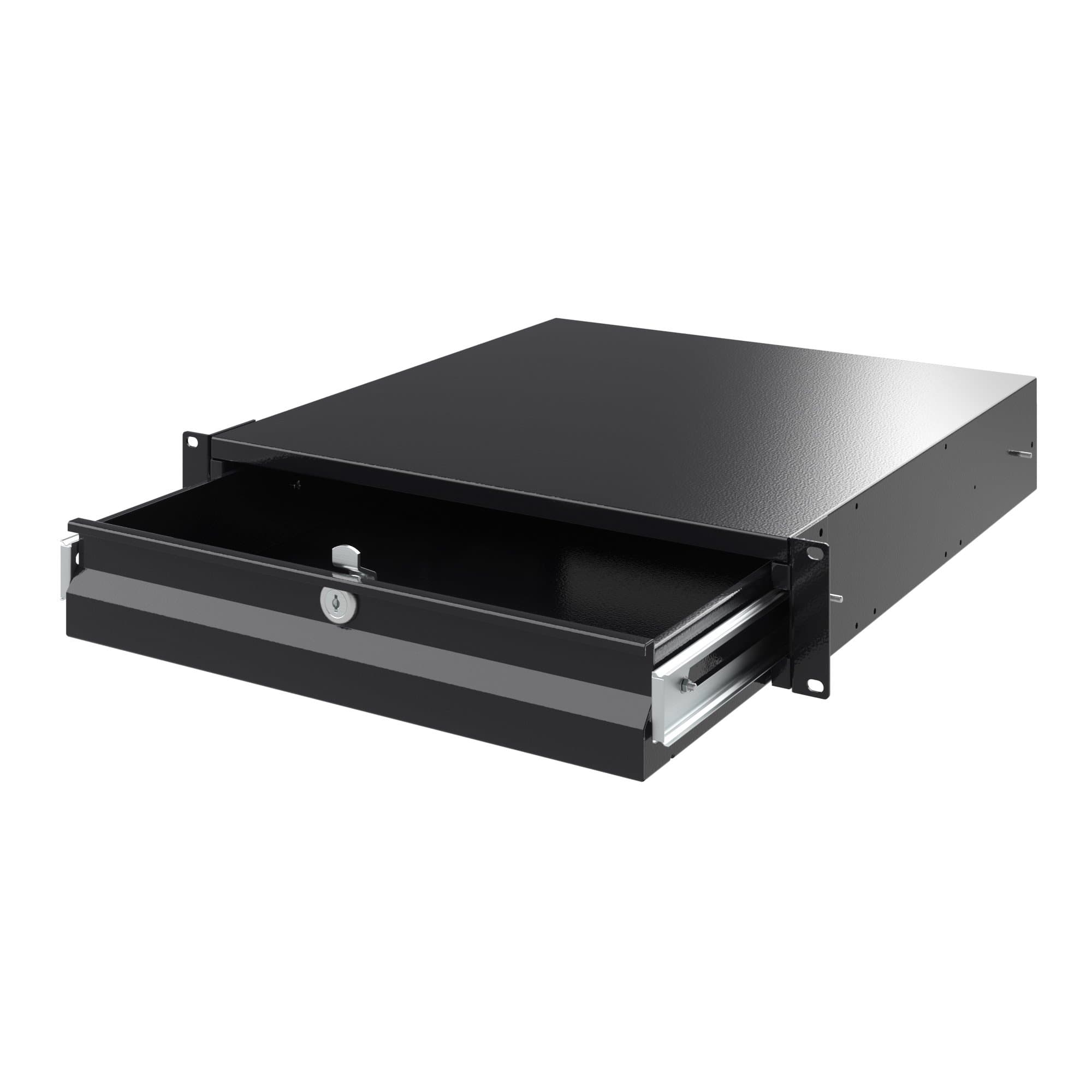 DKC Ящик 2U выдвижной с ключом, глубина 300мм, для 19" IT-корпусов, RAL9005 — миниатюра 2