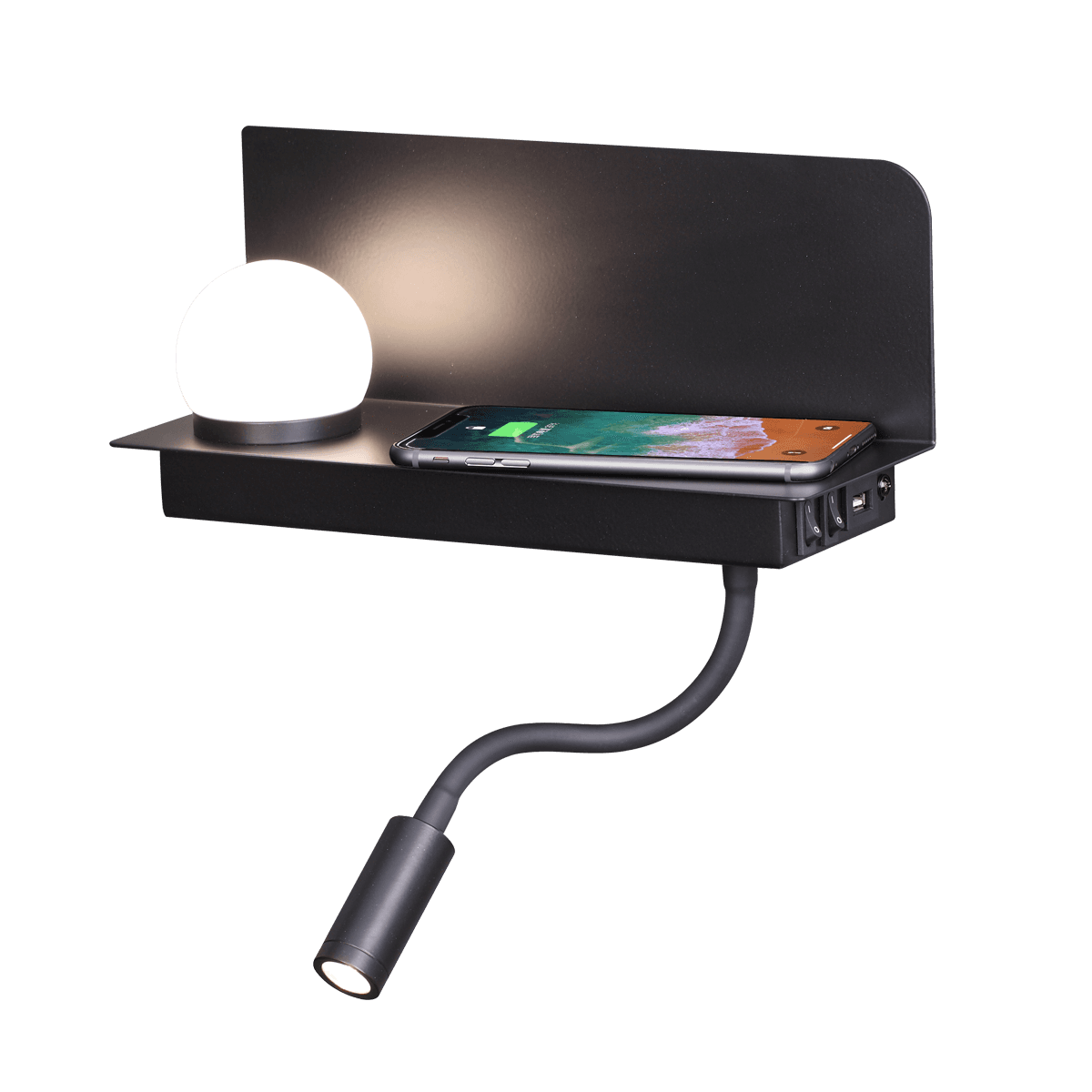 Odeon Light 4202/6WL ODL20 241  черный/металл Настенный светильник с USB и беспр зарядкой LED 3W+3W SMART SHELF — миниатюра 2