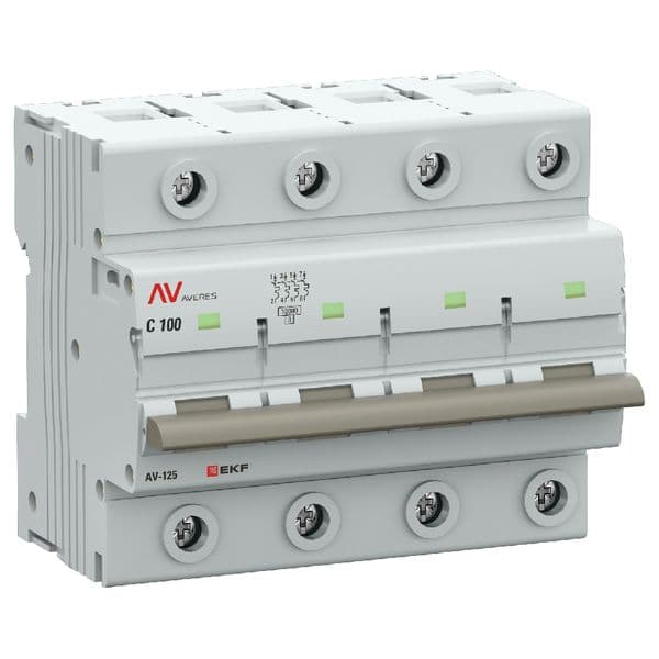 EKF Выключатель автоматический AV-125 4P 100A (D) 10kA AVERES — миниатюра 4