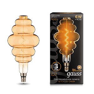 Gauss Лампа Filament Honeycomb 6W 420lm 2400К Е27 golden flexible LED 158802006