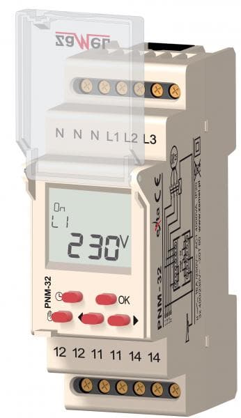 Zamel Реле напряжения 3Ф 16А ЖК рег. 100/290VAC (Umin/Umax) IP20 на DIN рейку PNM-32