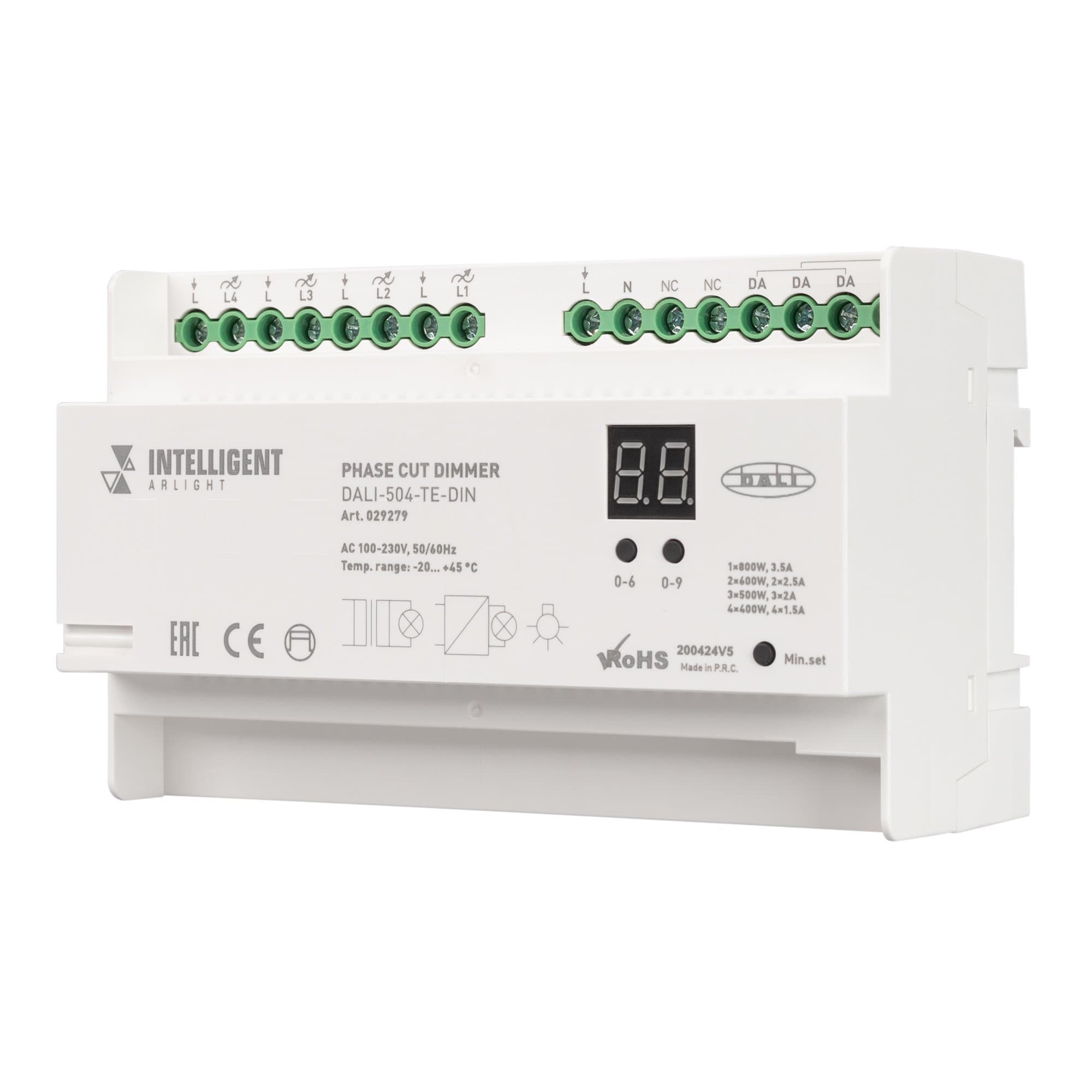 Arlight INTELLIGENT Диммер DALI-504-TE-DIN(230V, 4x2A) (INTELLIGENT -) 029279 — миниатюра 1