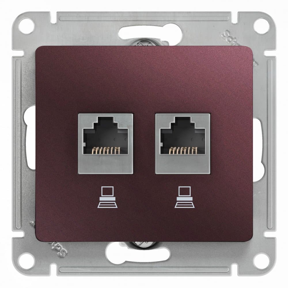 Systeme Electric Glossa Баклажановый Розетка 2-ая компьютерная RJ45+RJ45, кат.5E