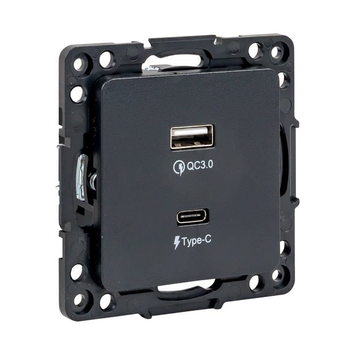 EKF PROxima Стокгольм Черный Розетка с 2USB type A+C — миниатюра 1