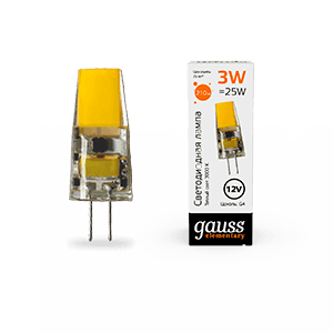 Gauss Лампа Elementary G4 12V 3W 210lm 3000K силикон LED 1/20/200 18713