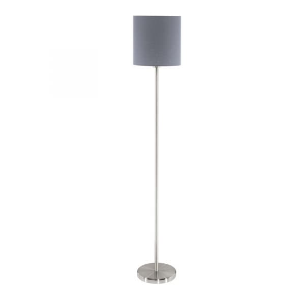 Eglo 95166 Торшер PASTERI, 1х60W (E27), Ø280, H1575, никель матовый/текстиль, серый — миниатюра 1