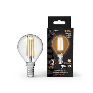 Gauss Лампа Filament Шар 13W 1100lm 2700К Е14 LED 1/10/50 105801113