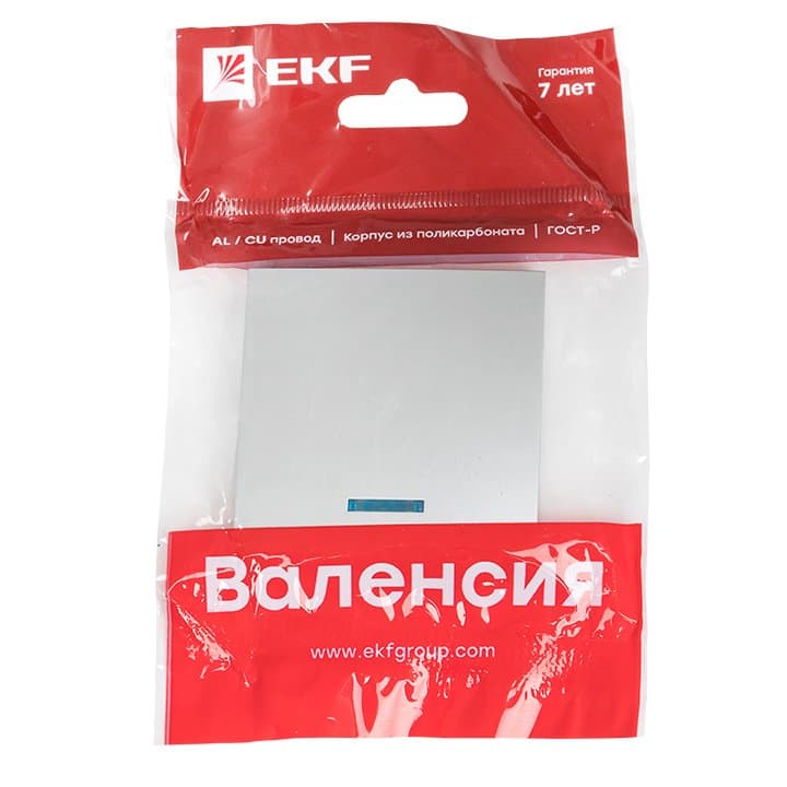 EKF PROxima Валенсия лицевая панель выключателя 1-кл. с индикатором 10А сталь — миниатюра 3