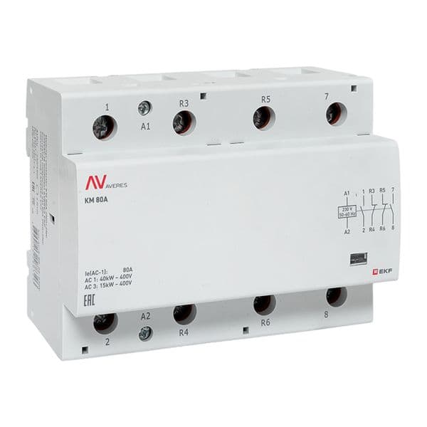 EKF Контактор модульный КМ 80А 2NO+2NC 230В АС (6 мод.) AVERES — миниатюра 1