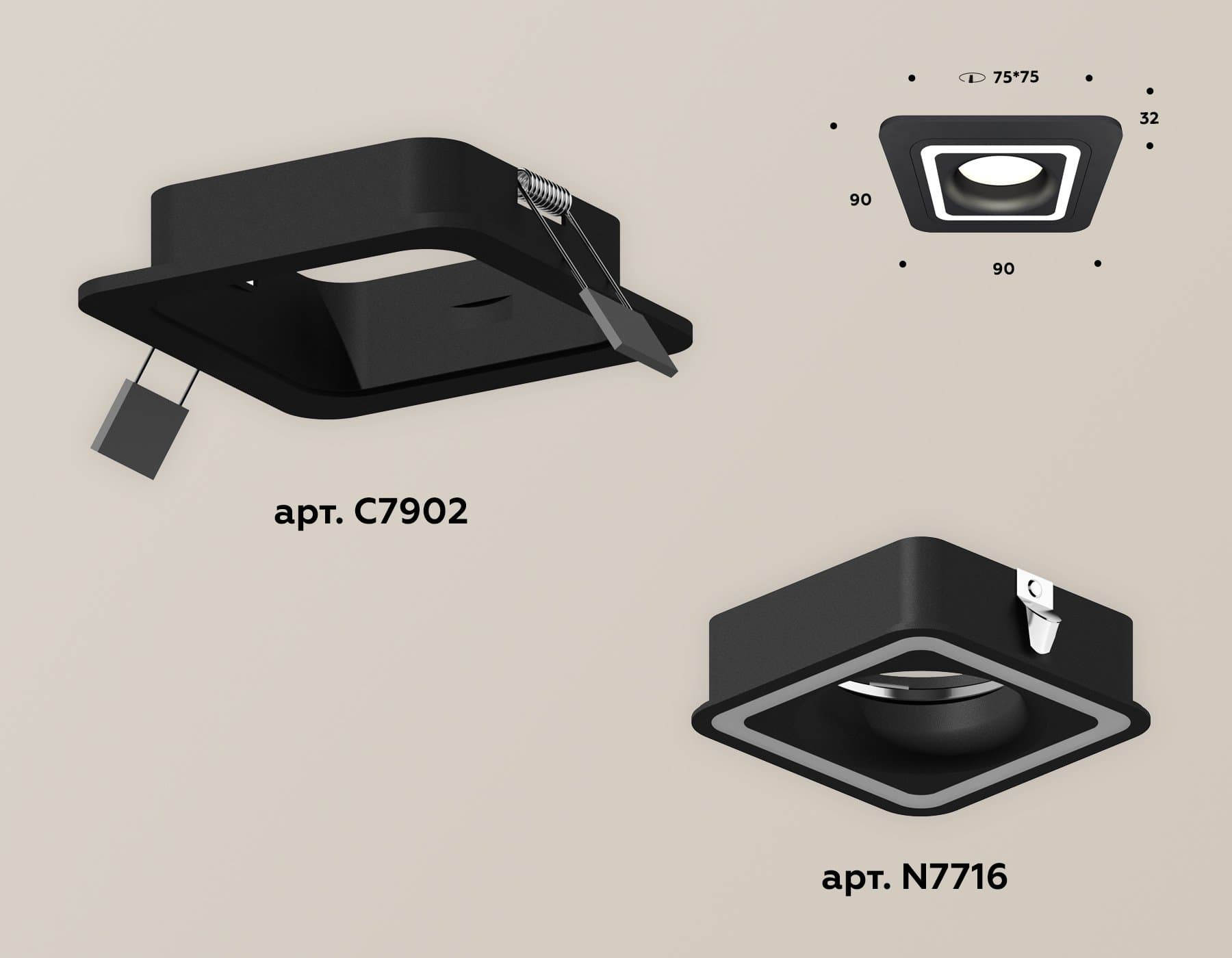 Ambrella Комплект встраиваемого светильника XC7902011 SBK черный песок MR16 GU5.3 (C7902, N7716) — миниатюра 2