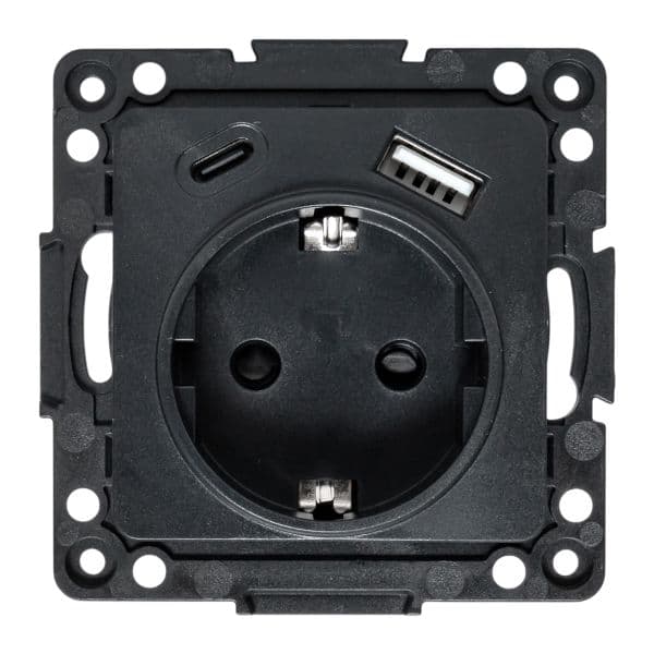 EKF Стокгольм Механизм Розетки 1-местной с/з, USB A+C 16А винтовые клеммы черный с защ. штор — миниатюра 10
