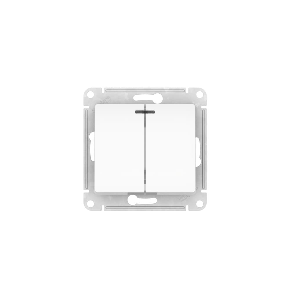 Systeme Electric Glossa Белый Выключатель 2-клавишный с подсветкой, сх.5а, 10АХ, мех., быстрозажим. клем. — миниатюра 3