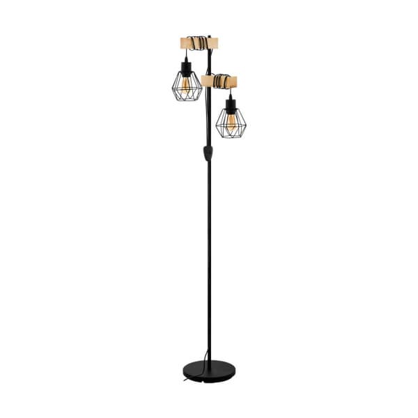 Eglo 43137 Торшер TOWNSHEND 5, 2х60W (E27), L400, H1655, A250, сталь, дерево, черный, коричневый — миниатюра 1