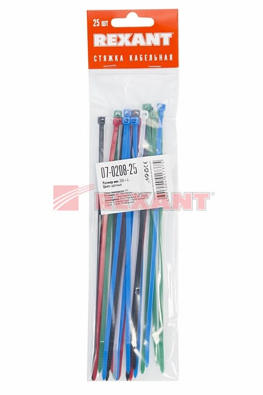 Хомут nylon 200 x 3,6 мм 25шт цветные Rexant 07-0208-25 — миниатюра 2