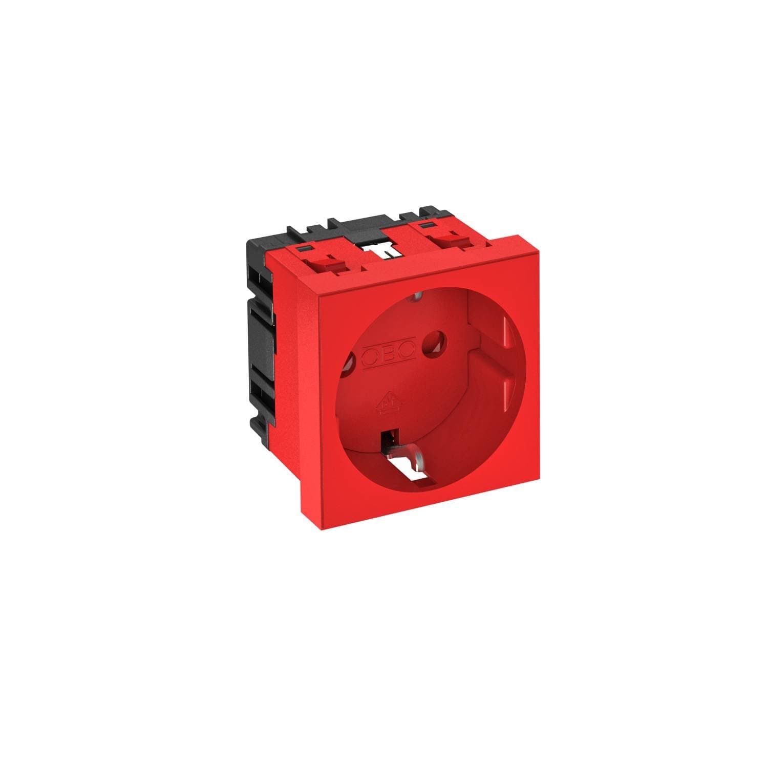 OBO Bettermann Розетка силовая 0° одинарная 2К+З, 1 модуль Modul45, 45х45 мм, со шторками, 16А 250В красная 6120014