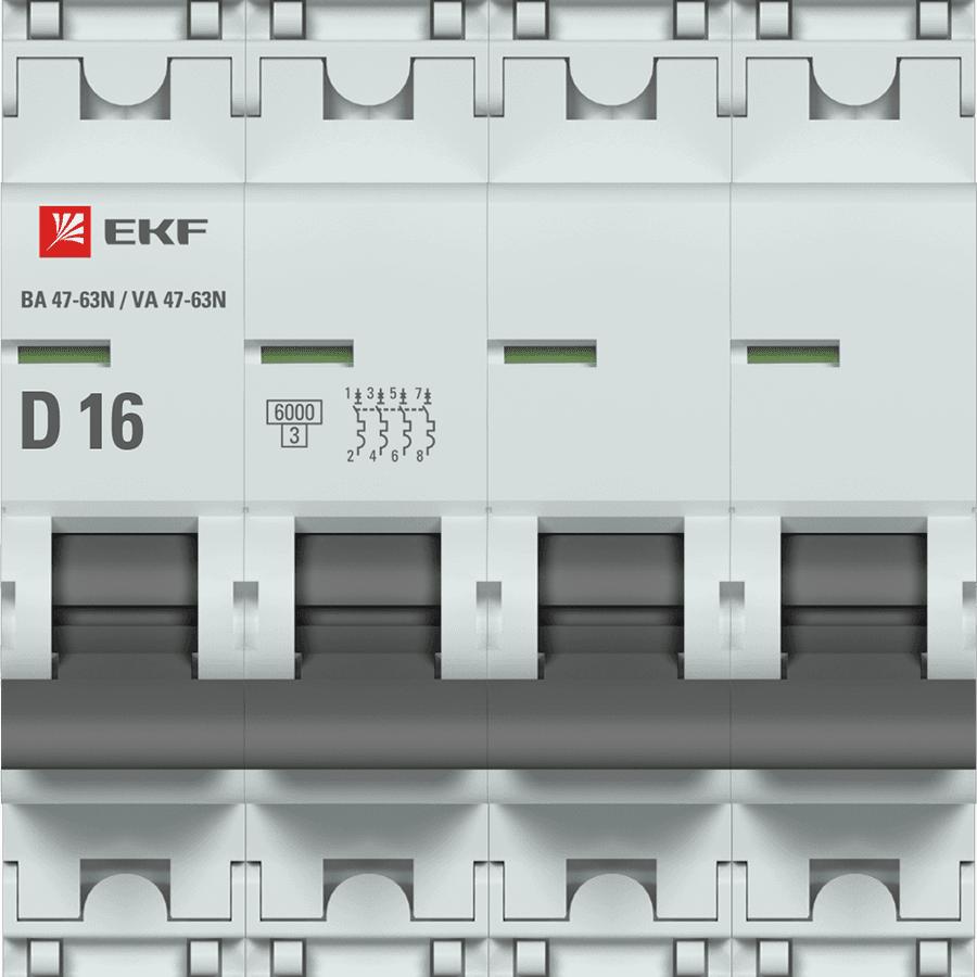 EKF Автоматический выключатель 4P 16А (D) 6кА ВА 47-63N PROxima M636416D — миниатюра 2