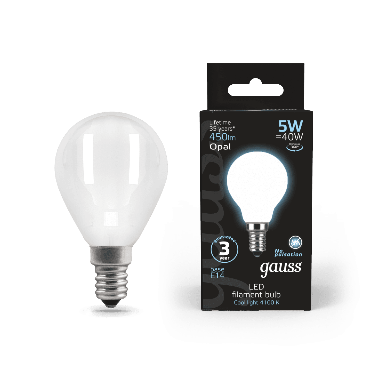 Gauss Лампа Filament Шар 5W 450lm 4100К Е14 milky LED 105201205 — миниатюра 2