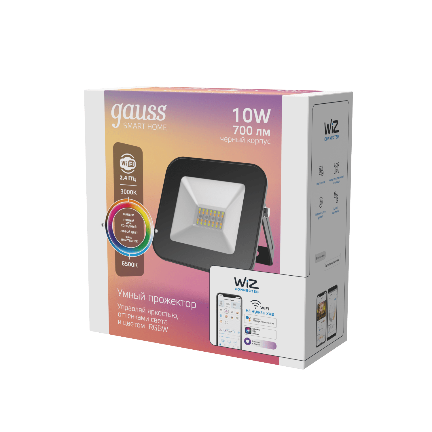 Gauss Прожектор Smart Home 10W 700lm 3000-6500K 200-240V IP65 черный RGBW изм.цв.темп. диммирование LED 1/20 3550132 — миниатюра 10