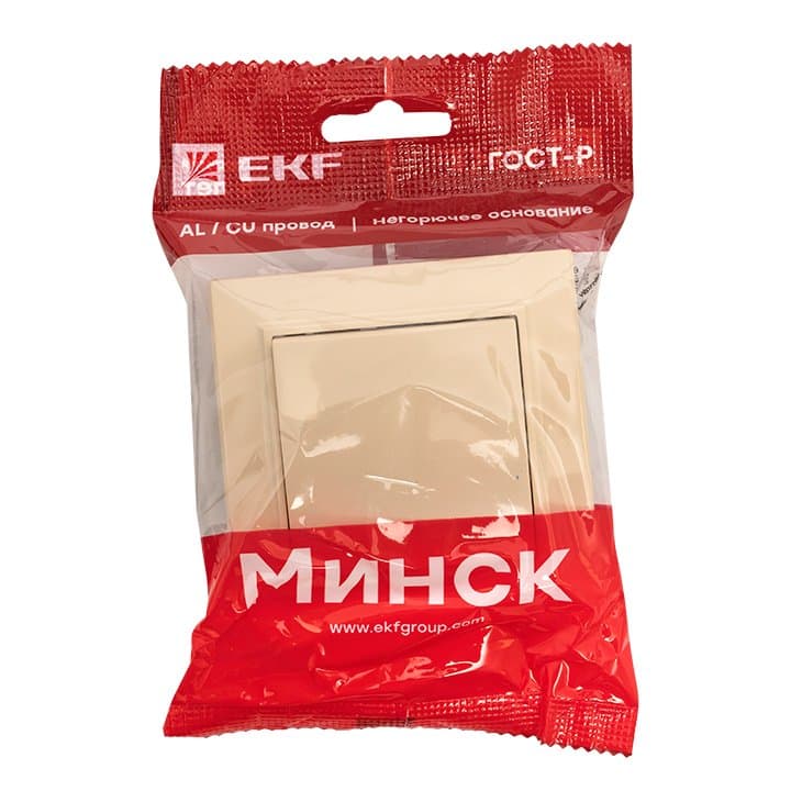 EKF Basic Минск Бежевый Выключатель 1-кл, 10А, СП — миниатюра 6