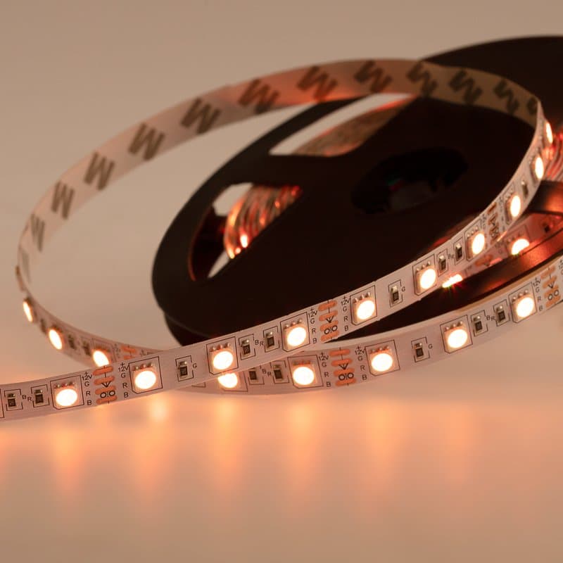LED лента открытая, 10мм, IP23, SMD 5050, 60 LED/m, 12V, RGB Rexant 141-389