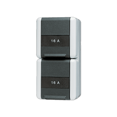 JUNG SCHUKO Розетка двойная 16A 250V~ с полем для надписи; для накладного монтажа IP44 822NAW