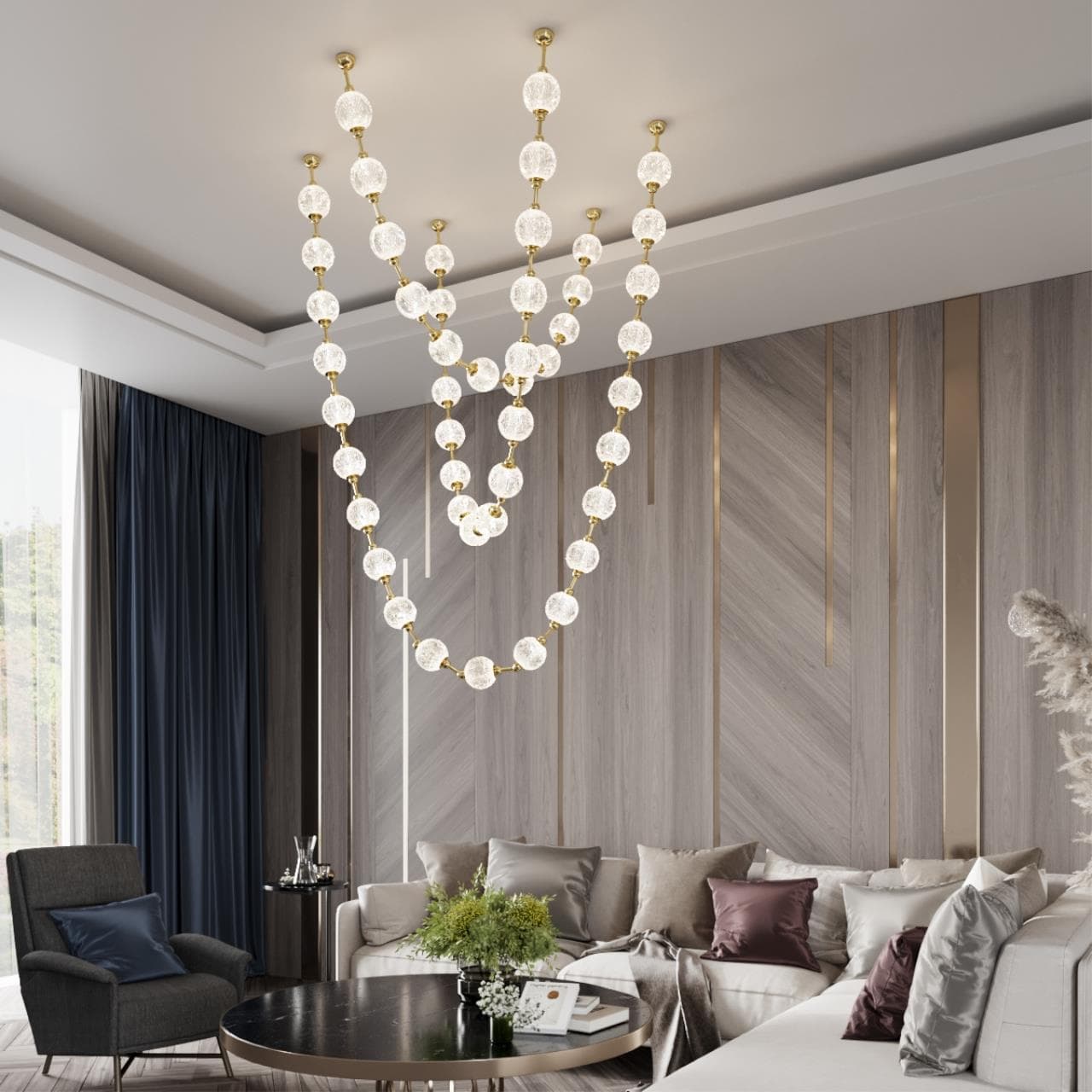 Odeon Light 5008/192L L-VISION (В 3-Х КОРОБКАХ) ODL23 415 золотой/прозрачный/металл/акрил Люстра подвесная LED 192W 4000K 9600Лм CRYSTAL — миниатюра 2